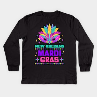 New Orleans Carnival Beads And Blings Party 2022 Mardi Gras Kids Long Sleeve T-Shirt